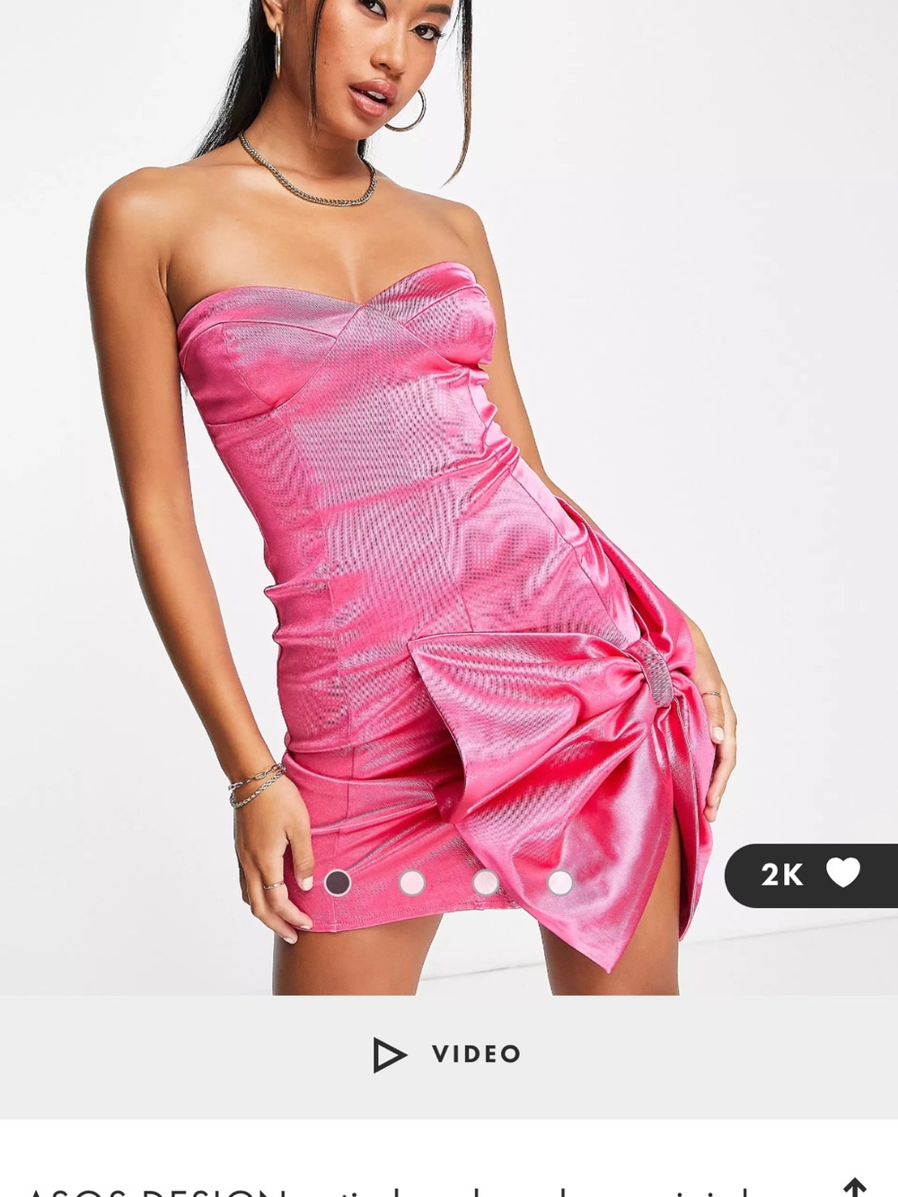 ASOS Strapless Hot Pink Satin Mini Dress with Side Bow